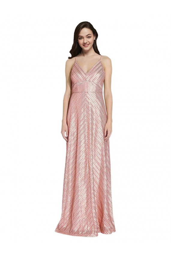 Achat Or rose Fourreau Col V Paillette Longue Formelles Robes demoiselle d'honneur / Robes de soirée / Robes de bal