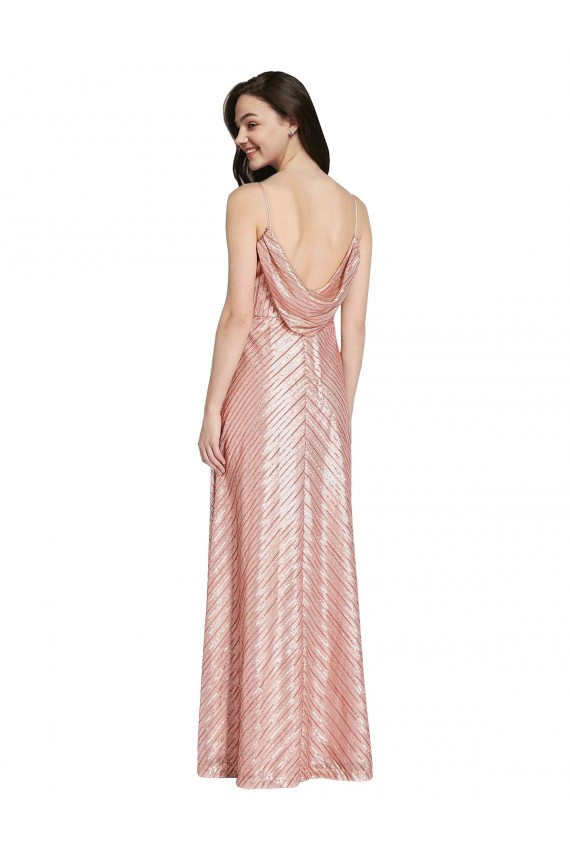 Achat Or rose Fourreau Col V Paillette Longue Formelles Robes demoiselle d'honneur / Robes de soirée / Robes de bal