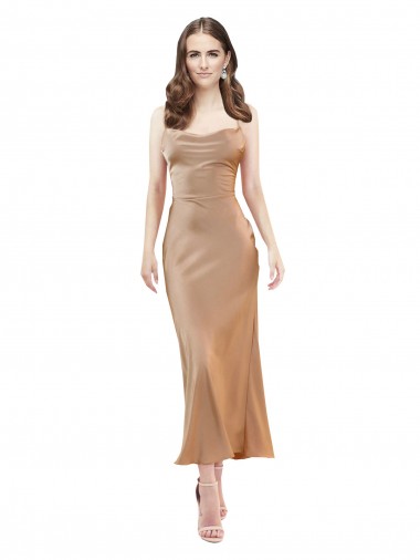 Achat Or rose Fourreau midi Satiné Soyeux Courte Robes demoiselle d'honneur / Robes de soirée / Robes de cocktail