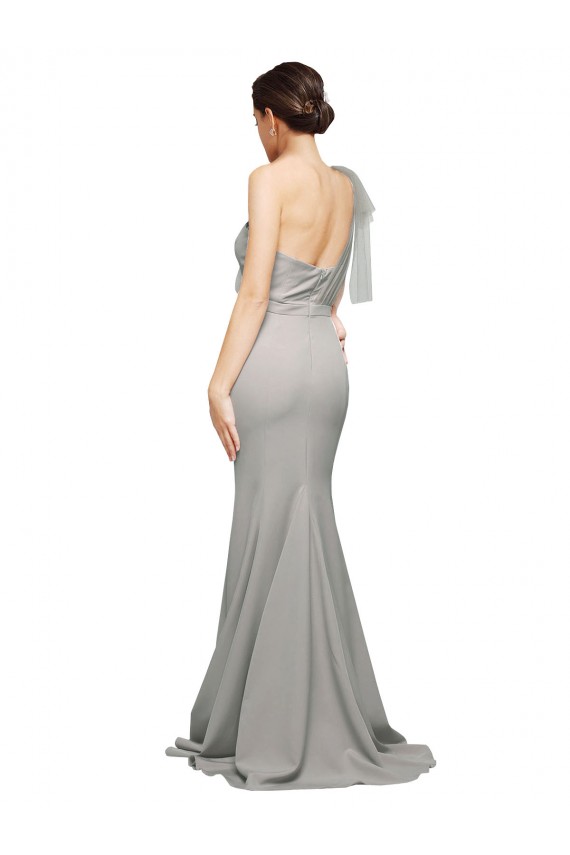 Achat Oyster Argent Sirène Balayage train Crêpe Stretch Tulle Longue Formelles Robes demoiselle d'honneur / Robes de soirée / Robes de bal