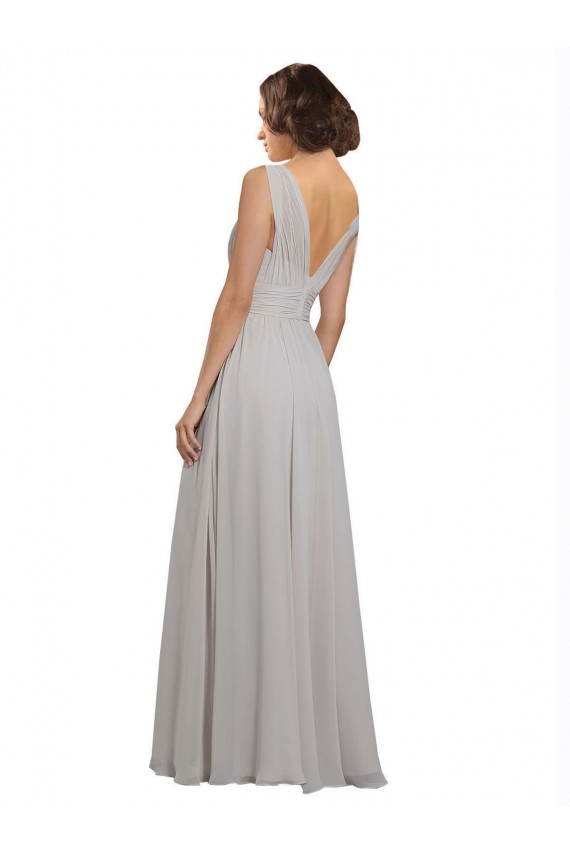 Achat Oyster Argent Trapèze Col V Mousseline Longue Robes demoiselle d'honneur