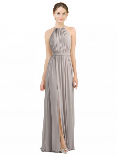Achat Oyster Argent Trapèze Licou Mousseline Longue Robes demoiselle d'honneur