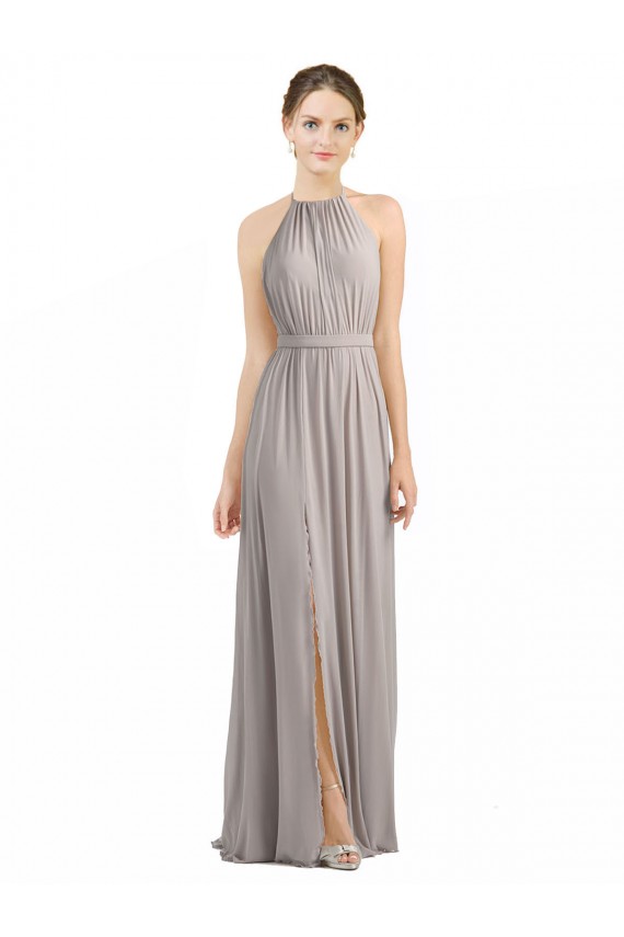 Achat Oyster Argent Trapèze Licou Mousseline Longue Robes demoiselle d'honneur