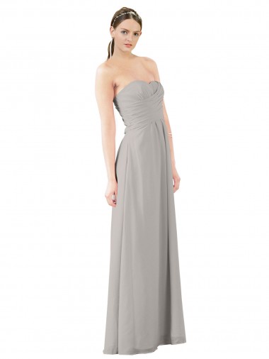 Achat Oyster Argent Trapèze Sans bretelle Mousseline Longue Robes demoiselle d'honneur