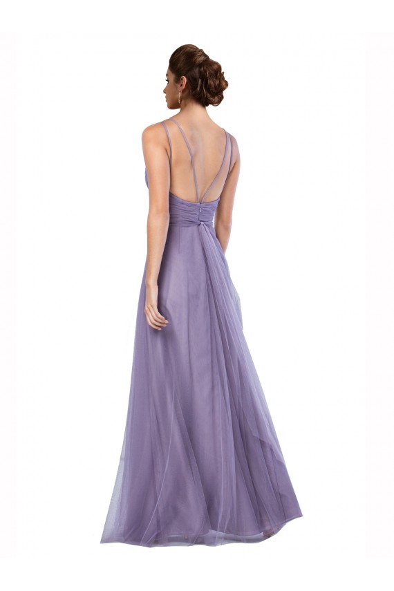 Achat Pastèque Trapèze Bretelles spaghetti Tulle Longue Robes demoiselle d'honneur