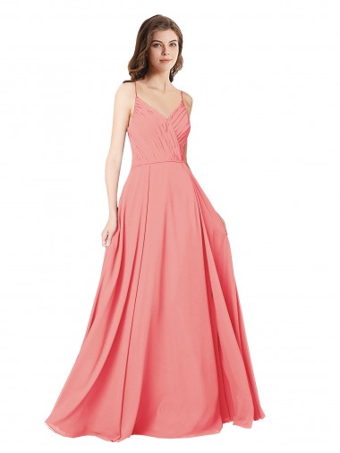 Achat Pastèque Trapèze Col V Mousseline Longue Robes demoiselle d'honneur