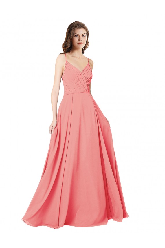 Achat Pastèque Trapèze Col V Mousseline Longue Robes demoiselle d'honneur