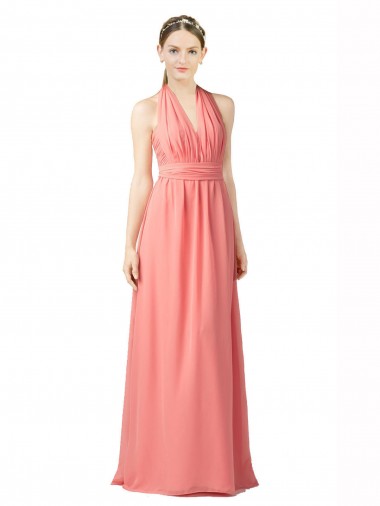 Achat Pastèque Trapèze Licou Mousseline Longue Robes demoiselle d'honneur