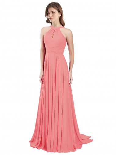 Achat Pastèque Trapèze Licou Mousseline Longue Robes demoiselle d'honneur
