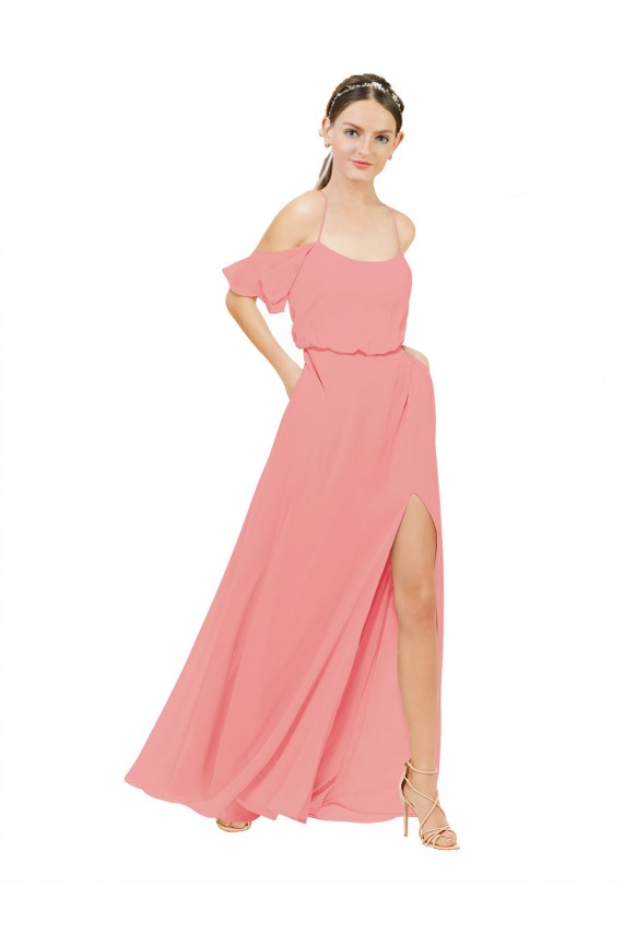 Achat Pastèque Trapèze Épaule Dénudée Mousseline Longue Robes demoiselle d'honneur