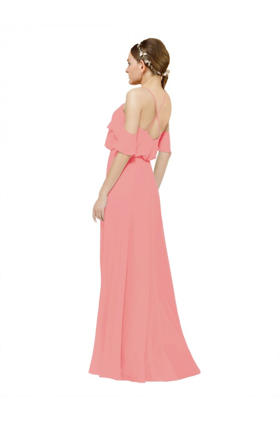 Achat Pastèque Trapèze Épaule Dénudée Mousseline Longue Robes demoiselle d'honneur