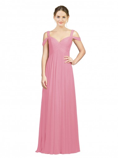 Achat Peau Rose Trapèze Épaule Dénudée Mousseline Longue Robes demoiselle d'honneur