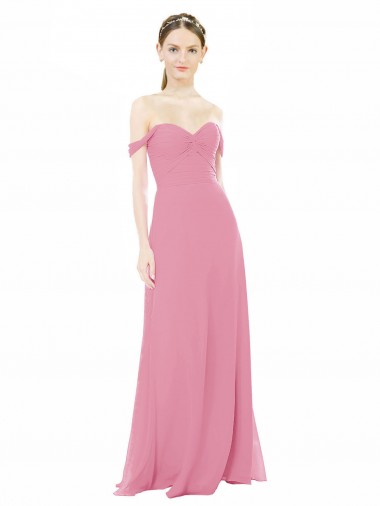 Achat Peau Rose Trapèze Épaule Dénudée Mousseline Longue Robes demoiselle d'honneur