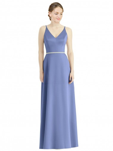 Achat Periwinkle Trapèze Bretelles spaghetti Col V Satiné Longue Robes demoiselle d'honneur