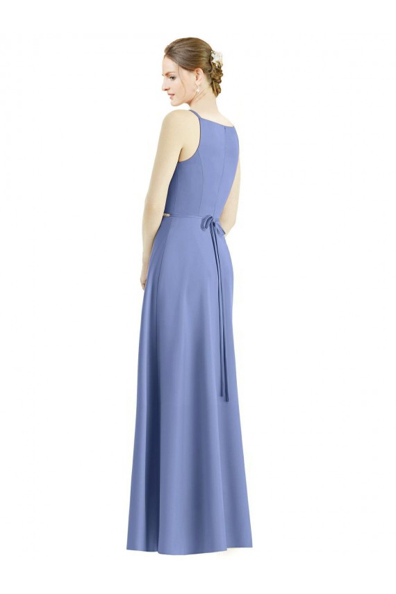Achat Periwinkle Trapèze Bretelles spaghetti Col V Satiné Longue Robes demoiselle d'honneur