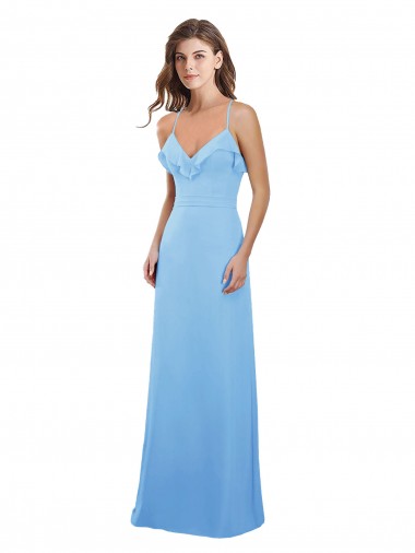 Achat Periwinkle Trapèze Bretelles spaghetti Mousseline Longue Robes demoiselle d'honneur