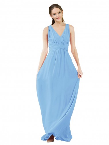 Achat Periwinkle Trapèze Col V Mousseline Longue Robes demoiselle d'honneur