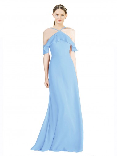 Achat Periwinkle Trapèze Licou Mousseline Longue Robes demoiselle d'honneur