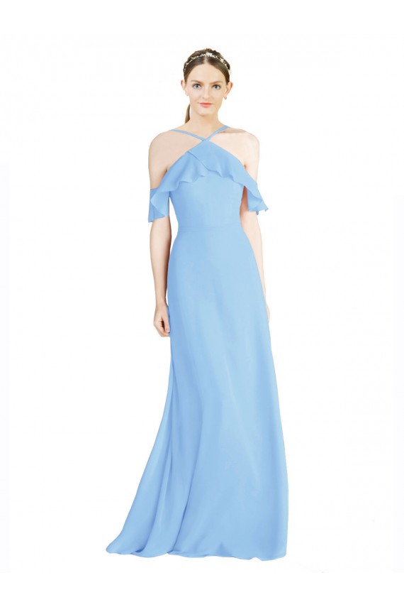 Achat Periwinkle Trapèze Licou Mousseline Longue Robes demoiselle d'honneur