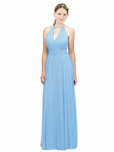 Achat Periwinkle Trapèze Licou Mousseline Longue Robes demoiselle d'honneur
