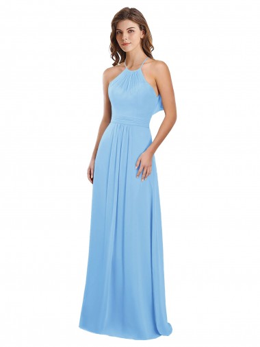 Achat Periwinkle Trapèze Licou Mousseline Longue Robes demoiselle d'honneur