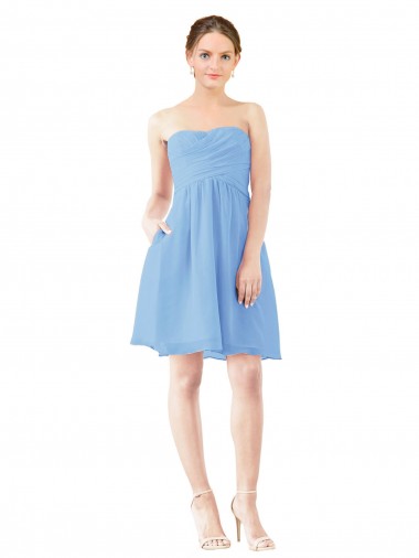 Achat Periwinkle Trapèze Sans bretelle Mousseline Courte Robes demoiselle d'honneur / Robes de cocktail