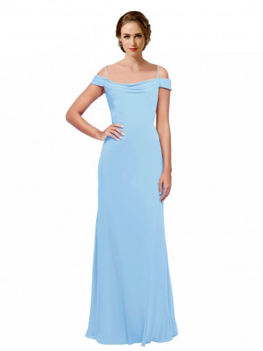 Achat Periwinkle Trapèze Épaule Dénudée Bretelles spaghetti Mousseline Longue Robes demoiselle d'honneur