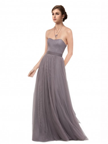 Achat Pewter Trapèze Bretelles spaghetti Tulle Longue Robes demoiselle d'honneur