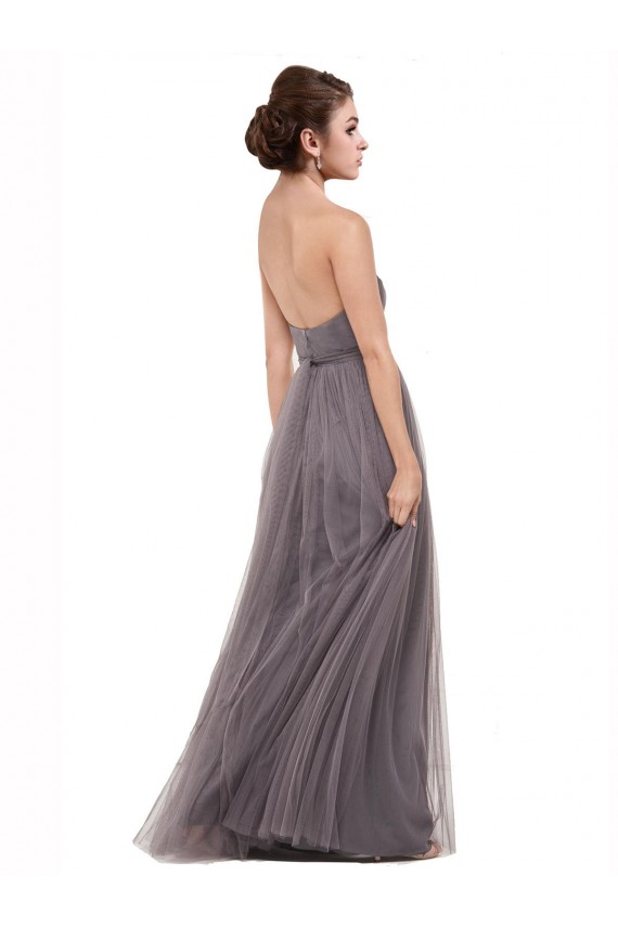 Achat Pewter Trapèze Bretelles spaghetti Tulle Longue Robes demoiselle d'honneur