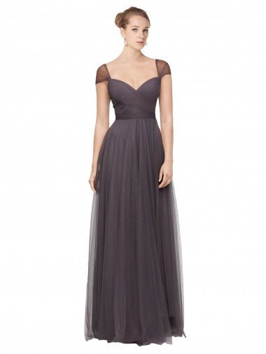 Achat Pewter Trapèze Tulle Longue Robes demoiselle d'honneur