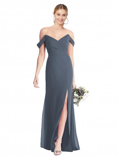 Achat Pierre d'argent Trompette Épaule Dénudée Mousseline Longue Robes demoiselle d'honneur