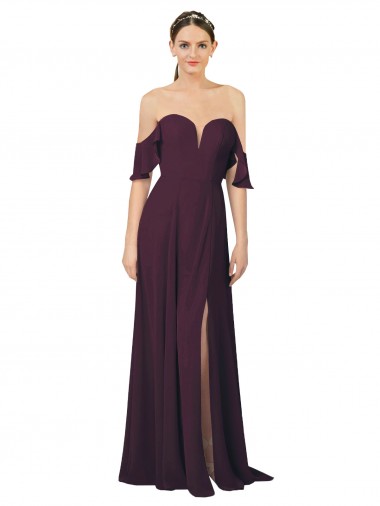 Achat Pourpre Fourreau Mousseline Longue Robes demoiselle d'honneur