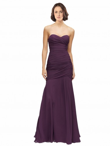 Achat Pourpre Sirène Mousseline Longue Robes demoiselle d'honneur