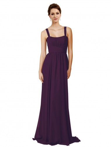 Achat Pourpre Trapèze Bretelles spaghetti Balayage train Mousseline Longue Robes demoiselle d'honneur