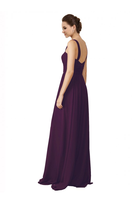 Achat Pourpre Trapèze Bretelles spaghetti Balayage train Mousseline Longue Robes demoiselle d'honneur