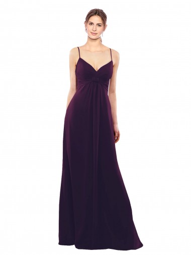 Achat Pourpre Trapèze Bretelles spaghetti Mousseline Longue Robes demoiselle d'honneur