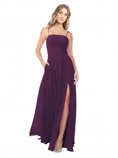Achat Pourpre Trapèze Bretelles spaghetti Sans bretelle Mousseline Longue Robes demoiselle d'honneur