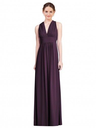 Achat Pourpre Trapèze Col V Mousseline Longue Robes demoiselle d'honneur