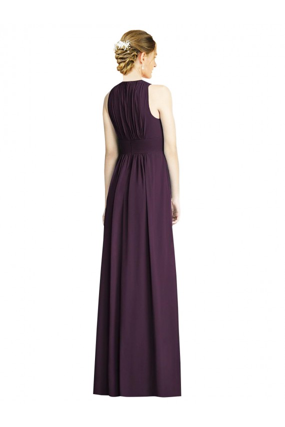 Achat Pourpre Trapèze Col V Mousseline Longue Robes demoiselle d'honneur