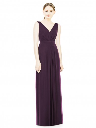 Achat Pourpre Trapèze Col V Mousseline Longue Robes demoiselle d'honneur