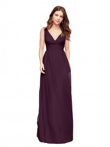 Achat Pourpre Trapèze Col V Mousseline Longue Robes demoiselle d'honneur
