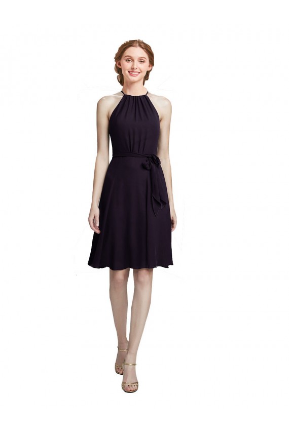 Achat Pourpre Trapèze Licou Col Haut Mousseline Courte Robes demoiselle d'honneur / Robes de cocktail