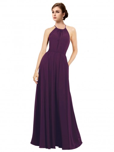 Achat Pourpre Trapèze Licou Mousseline Longue Robes demoiselle d'honneur