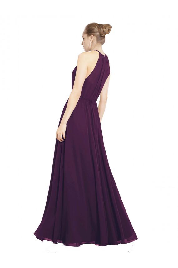 Achat Pourpre Trapèze Licou Mousseline Longue Robes demoiselle d'honneur