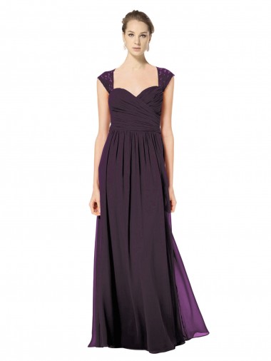 Achat Pourpre Trapèze Mousseline Dentelle Longue Robes demoiselle d'honneur