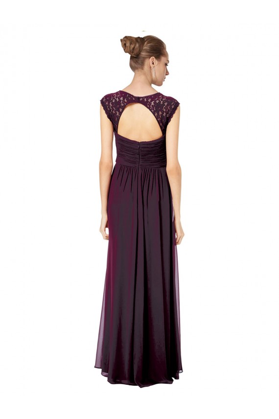 Achat Pourpre Trapèze Mousseline Dentelle Longue Robes demoiselle d'honneur
