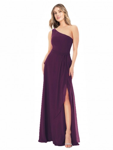 Achat Pourpre Trapèze Mousseline Longue Robes demoiselle d'honneur