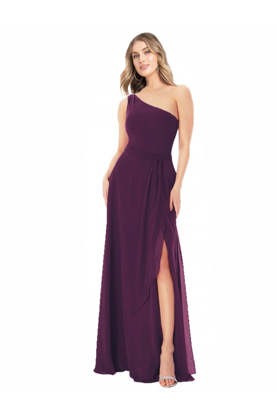 Achat Pourpre Trapèze Mousseline Longue Robes demoiselle d'honneur