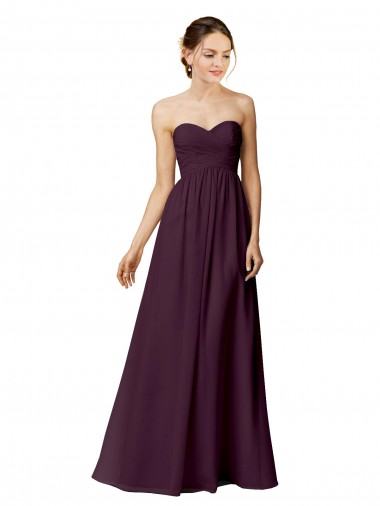 Achat Pourpre Trapèze Sans bretelle Mousseline Longue Robes demoiselle d'honneur