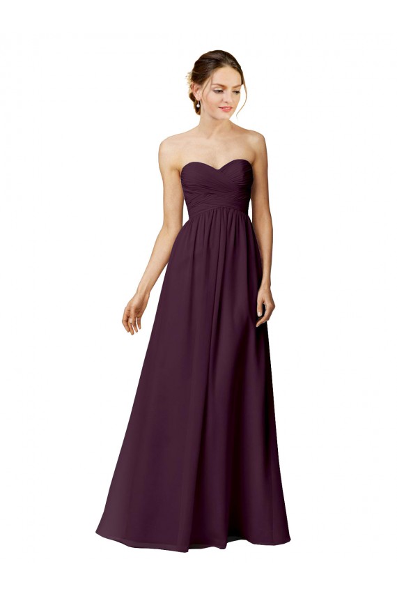 Achat Pourpre Trapèze Sans bretelle Mousseline Longue Robes demoiselle d'honneur